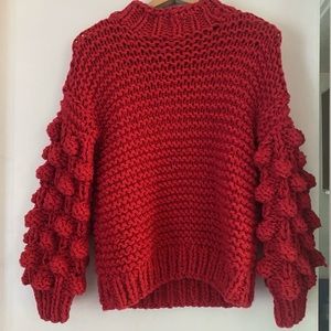 Goodnight Macaroon “clora” Pom Pom RED CROCHET SWEATER